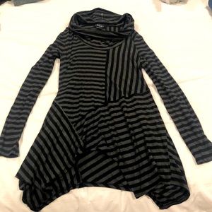 Womens Stripes Grey and Black Long Shirt with Cowel